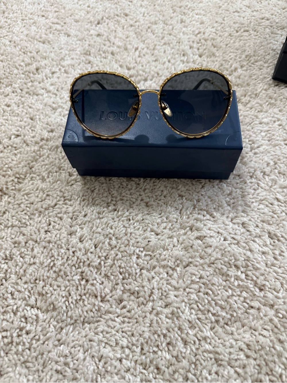 Louis Vuitton Gold Round Sunglasses with Dark Lenses